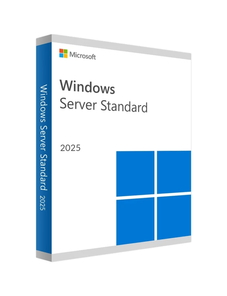 Produktbox von Windows Server 2025 Standard – Microsoft Server-Lösung für Unternehmensnetzwerke.