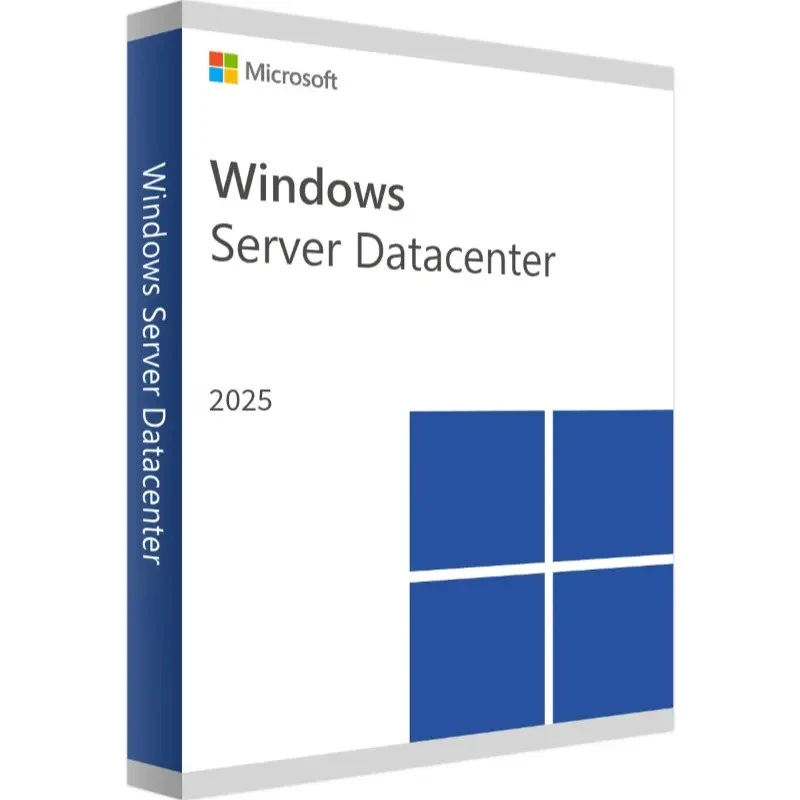 Produktbox von Windows Server 2025 Datacenter – Microsofts Serverlösung für umfangreiche Virtualisierung und Rechenzentren.