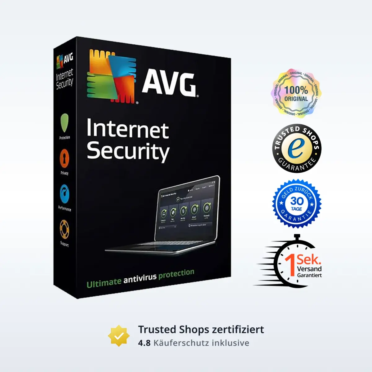 AVG Internet Security Box mit 100% Original-Siegel, Trusted Shops Garantie und 30-Tage-Geld-zurück-Garantie