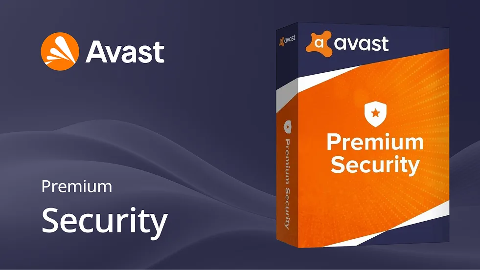 Avast Premium Security Produktbox auf dunkelblauem Hintergrund, daneben Überschrift „Schutz, über den Sie nicht nachdenken müssen“