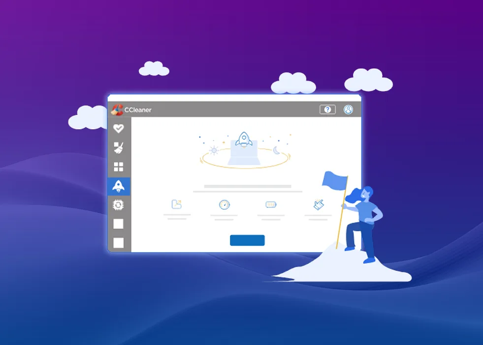 CCleaner Dashboard auf Desktop-Monitor – Startseite mit Reinigungsfunktionen