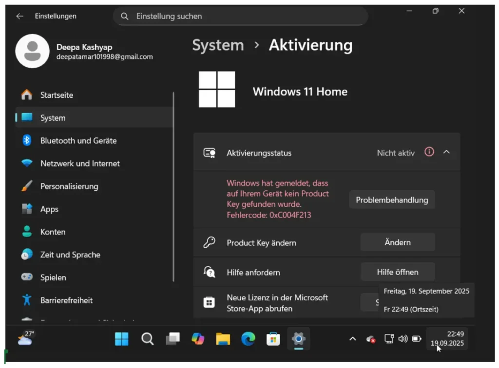 Windows 11 Einstellungen – Aktivierung und Produktschlüssel ändern