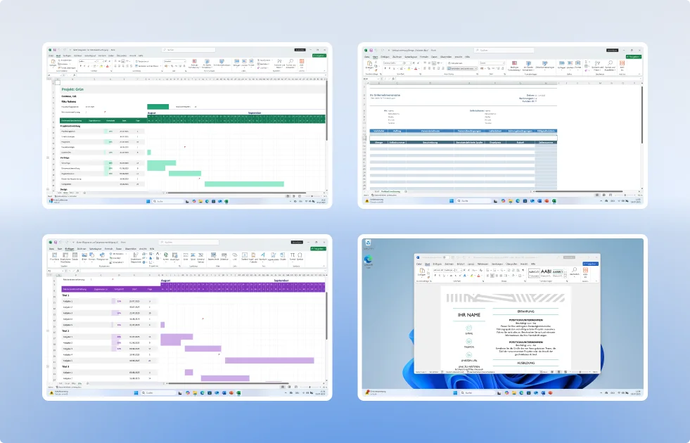 Office 2021 Standard – Anwendungsfenster/Screenshots in Collage