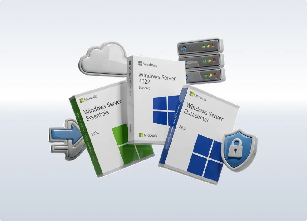Editionsübersicht Microsoft® Windows Server® 2022 – Essentials, Standard, Datacenter